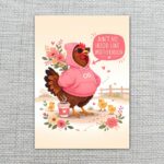 Aint No Hood Like Motherhood Chicken Pink Hoodie Sunglasses Pun Instant Printable Watercolor Card