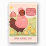 Aint No Hood Like Motherhood Hen Chicken Pink Hoodie Pun Modern Digital Stationery Card