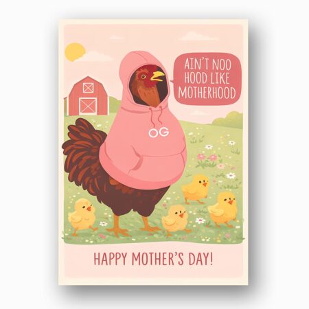 Aint No Hood Like Motherhood Hen Chicken Pink Hoodie Pun Modern Digital Stationery Card