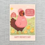 Aint No Hood Like Motherhood Hen Chicken Pink Hoodie Pun Modern Digital Stationery Card