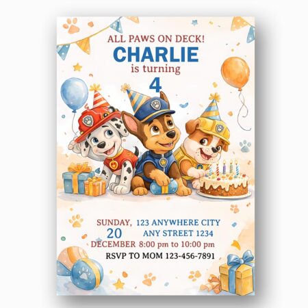 All Paws On Deck Paw Patrol Balloons Gift Boxes Digital Download Celebration Card