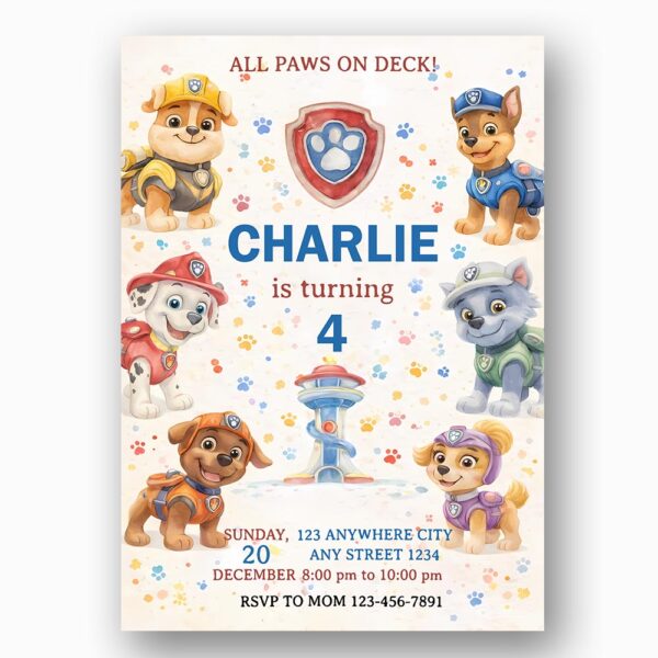 All Paws On Deck Paw Patrol Dogs Shield Custom Digital Greeting File