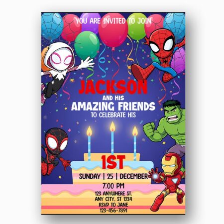 Amazing Friends Superheroes Balloons Cake Quick Download Greeting Card