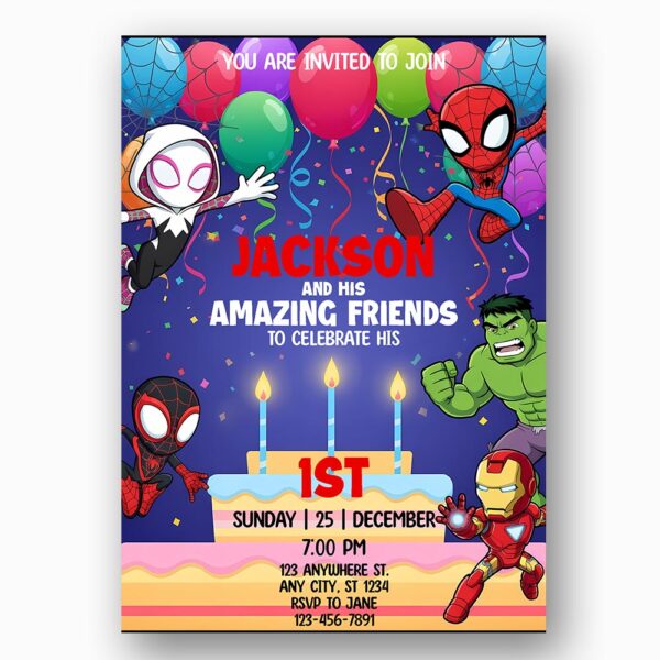 Amazing Friends Superheroes Balloons Cake Quick Download Greeting Card