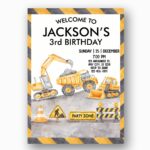 Birthday Construction Site Excavator Dump Truck Home Print Floral Card