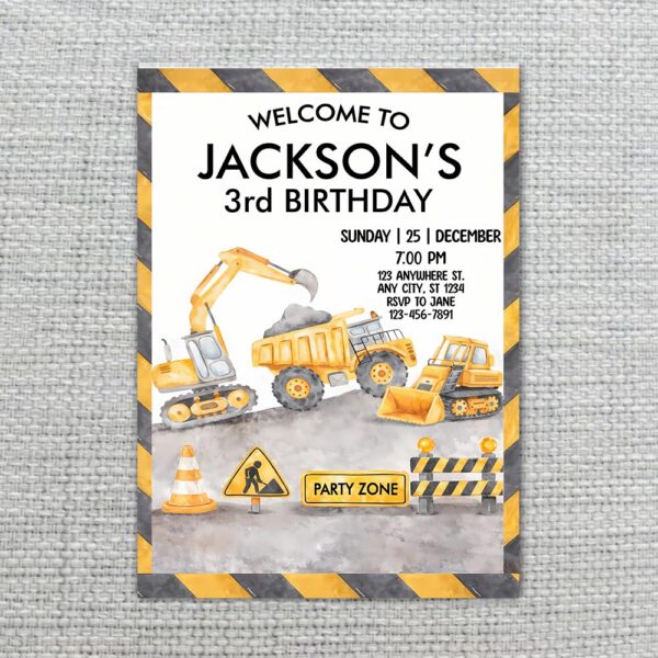 Birthday Construction Site Excavator Dump Truck Home Print Floral Card