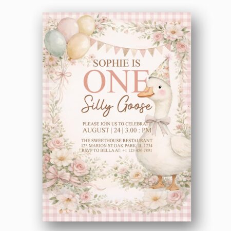 Birthday Silly Goose Gingham Wreath Floral Digital File For Home Printing