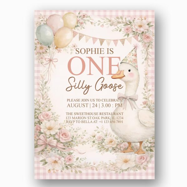 Birthday Silly Goose Gingham Wreath Floral Digital File For Home Printing