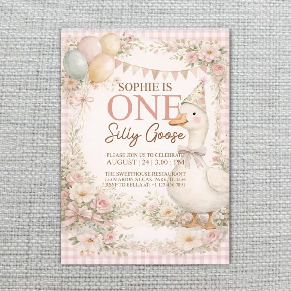 Birthday Silly Goose Gingham Wreath Floral Digital File For Home Printing