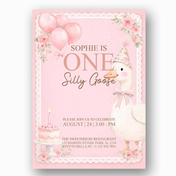 Birthday Silly Goose Pink Frame Cake Balloons Digital File For Home Printing