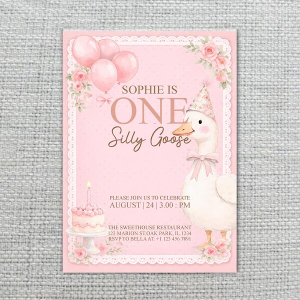 Birthday Silly Goose Pink Frame Cake Balloons Digital File For Home Printing