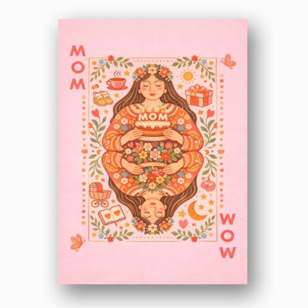 Boho Mom Wow Playing Card Style Vintage Pink Floral Art Instant Download Greeting
