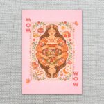 Boho Mom Wow Playing Card Style Vintage Pink Floral Art Instant Download Greeting