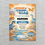 Bright Blue Sky Dinosaur Watercolor Volcano Ready To Print Digital Card