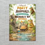 Calling All Party Animals Jungle Elephant Zebra Monkey Leopard Customizable Watercolor Greeting