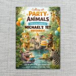 Calling All Party Animals Lion Hippo Elephant Zebra Jungle Balloons Diy Watercolor Digital Card
