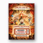 Carnival Circus Spectacular Red White Stripes Elephant Lion Monkey Instant Download Greeting