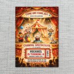 Carnival Circus Spectacular Red White Stripes Elephant Lion Monkey Instant Download Greeting