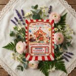 Carnival Spectacular Red White Stripes Fox Bear Rabbit Circus Professional Quality Printable Card