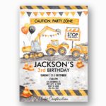Caution Party Zone Construction Vehicles Balloons Instant Digital Download Card