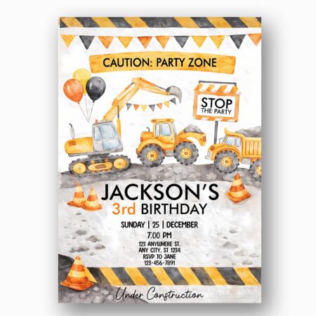 Caution Party Zone Construction Vehicles Balloons Instant Digital Download Card