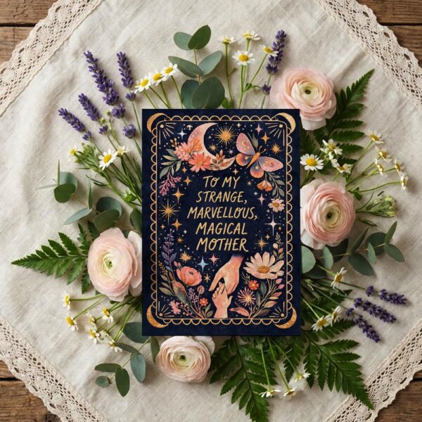 Celestial Motherhood Art Butterfly Flowers Magical Mother Downloadable Home Print Card