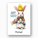 Charming Scarfed Bunny with Easter Chick Vibrant Watercolor Instant Download Greeting