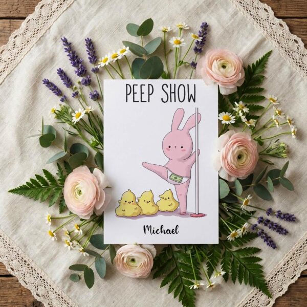 Cheeky Pink Bunny Peep Show Card Dirty Easter Joke for Friends Editable Home Printing File