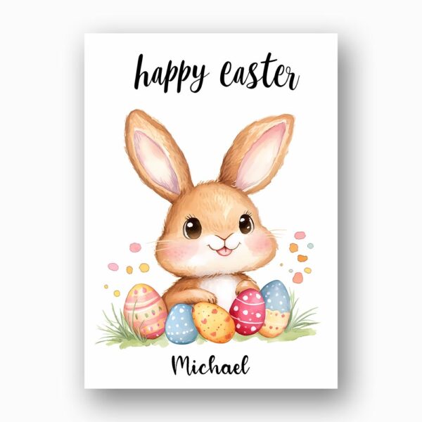 Classic Brown Bunny Portrait Easter Card Simple Sweet Holiday Instant Access Editable Stationery