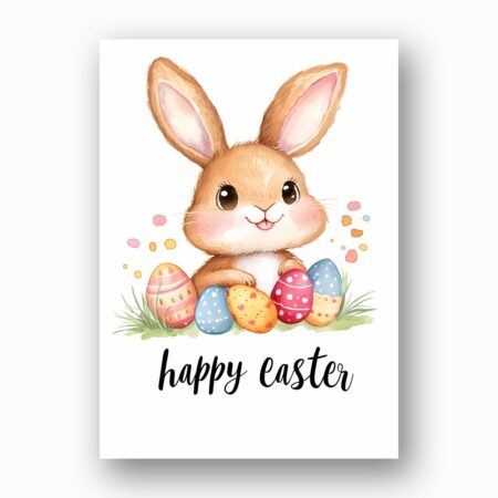 Classic Brown Bunny Portrait Easter Card Simple Sweet Holiday Instant Access Editable Stationery