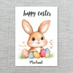 Classic Brown Bunny Portrait Easter Card Simple Sweet Holiday Instant Access Editable Stationery