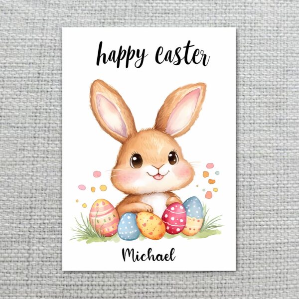 Classic Brown Bunny Portrait Easter Card Simple Sweet Holiday Instant Access Editable Stationery