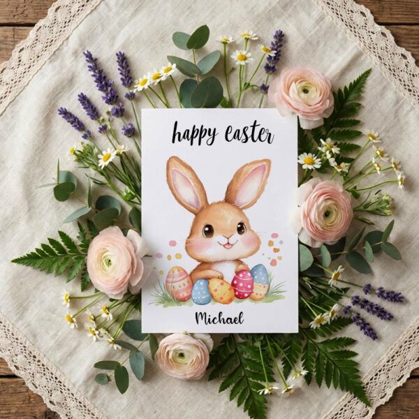 Classic Brown Bunny Portrait Easter Card Simple Sweet Holiday Instant Access Editable Stationery