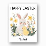 Classic Bunny and Baby Chick Happy Easter Floral Garden Quick Download Greeting Card