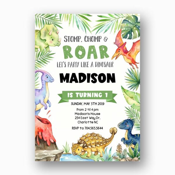 Clean White Backdrop Dinosaur Tropical Volcano Personalized Digital Stationery