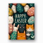 Colorful Cat Faces Easter Egg Collage Card Vibrant Pet Holiday Printable High Res Greeting