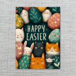 Colorful Cat Faces Easter Egg Collage Card Vibrant Pet Holiday Printable High Res Greeting