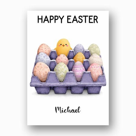 Colorful Hand Painted Eggs in Blue Carton Artistic Holiday Greeting Editable Pdf Greeting Download