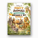 Colorful Party Animals Lion Zebra Giraffe Jungle Editable Home Printing File