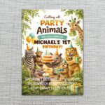 Colorful Party Animals Lion Zebra Giraffe Jungle Editable Home Printing File