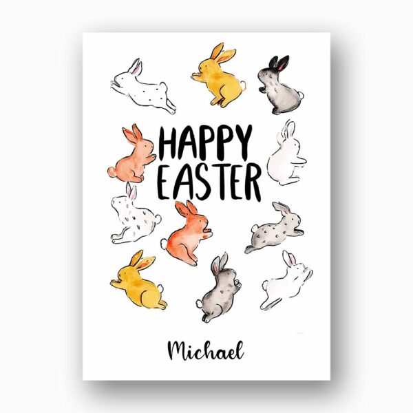 Colorful Running Bunny Pattern Card Playful Spring High Quality Digital Stationery