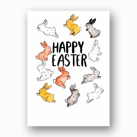 Colorful Running Bunny Pattern Card Playful Spring High Quality Digital Stationery