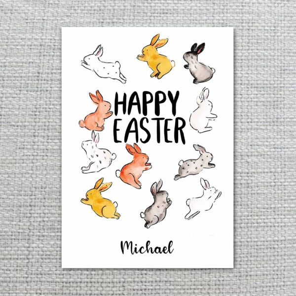 Colorful Running Bunny Pattern Card Playful Spring High Quality Digital Stationery