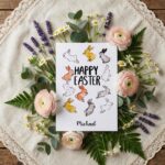 Colorful Running Bunny Pattern Card Playful Spring High Quality Digital Stationery