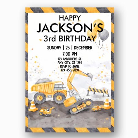 Construction Vehicles Excavator Dump Truck Editable Digital Greeting Template