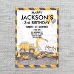 Construction Vehicles Excavator Dump Truck Editable Digital Greeting Template