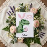 Cool T Rex with Pink Bunny Ears Unique Easter Custom Digital Greeting File