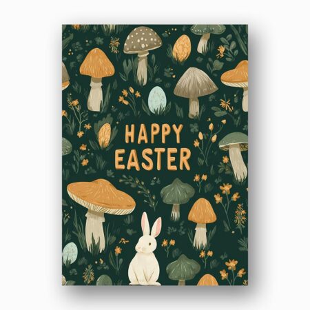 Cottagecore Mushroom Garden Easter Card Forest Bunny Illustration Digital File For Home Printing