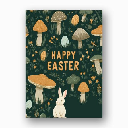 Cottagecore Mushroom Garden Easter Card Forest Bunny Illustration Digital File For Home Printing