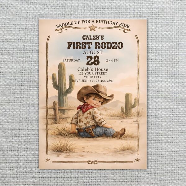 Cowboy Desert Saguaro Cactus Boy Professional Quality Printable Card